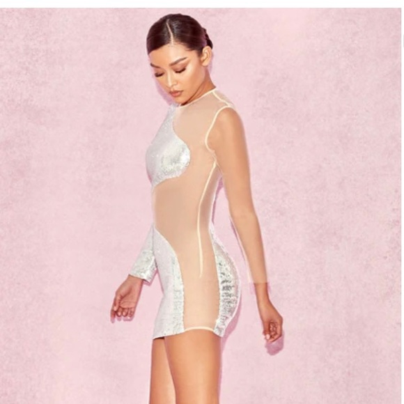 NWT House Of CB London Zia Nude and Silver Mini Dress size XS - Picture 2 of 10
